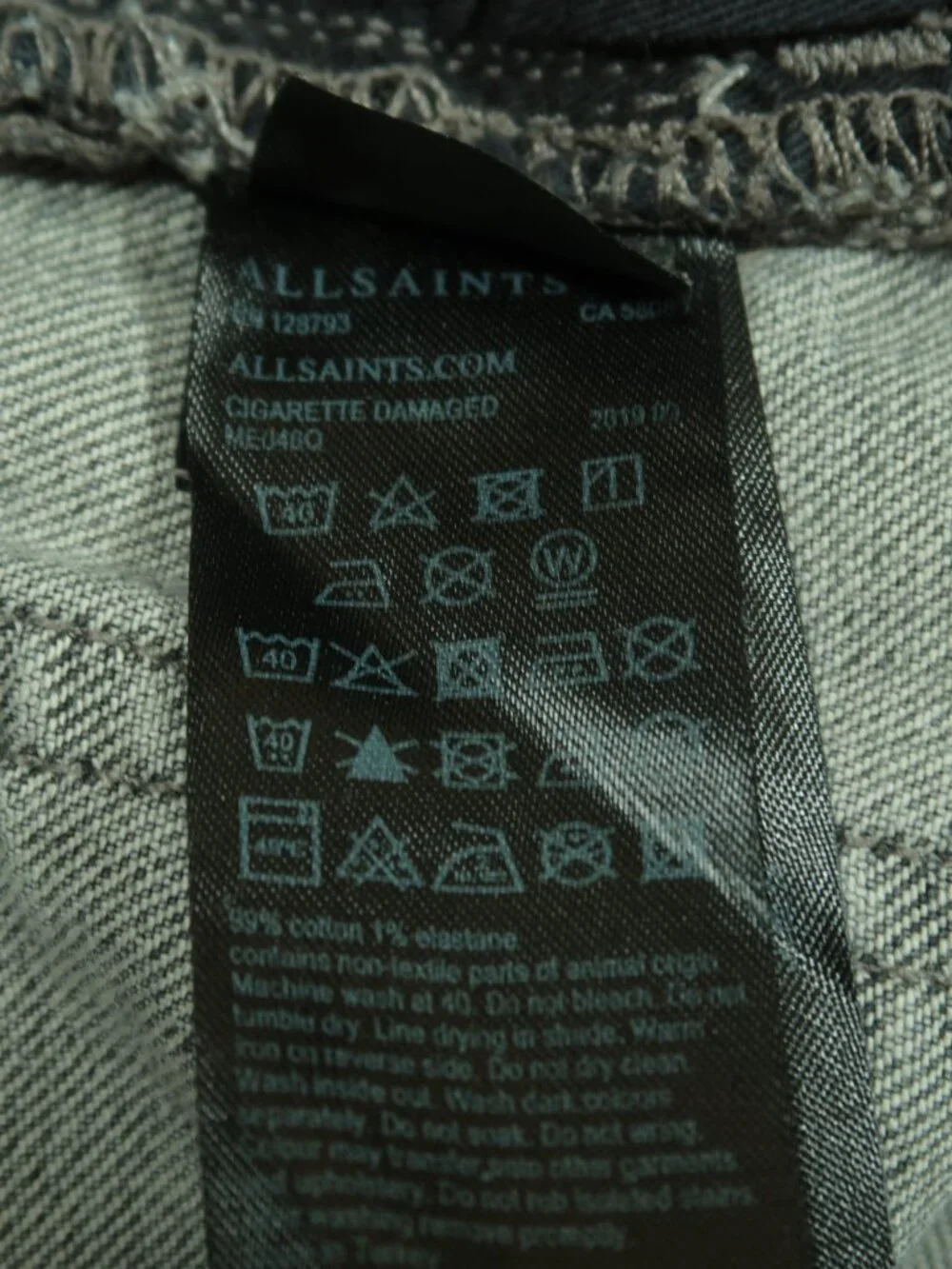 All Saints Cigarette Damaged Jeans Mens 30 Gray Skinny Taper